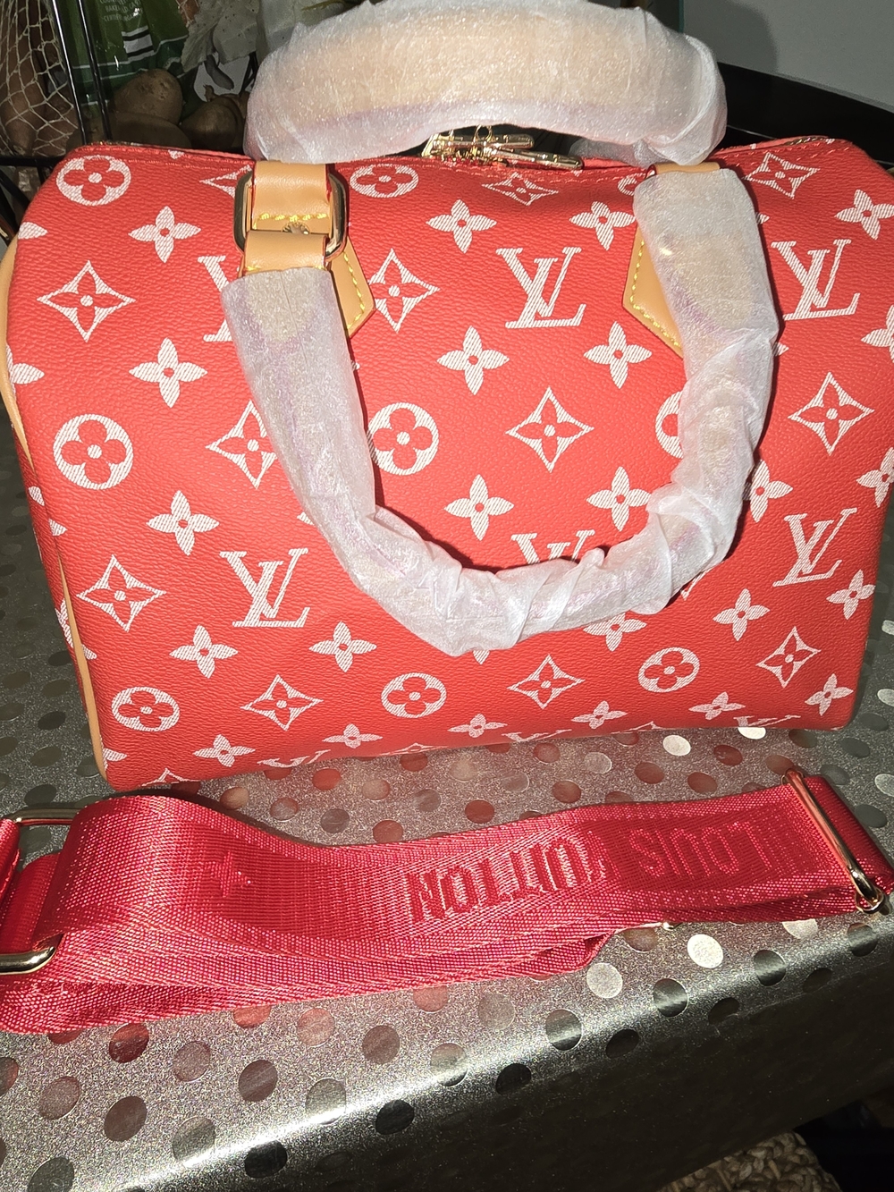 Super 30 Burnt Red Monogram Canvas Barrel Sporty Tote Bag